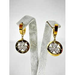 Gold Taşlı Yonca Küpe